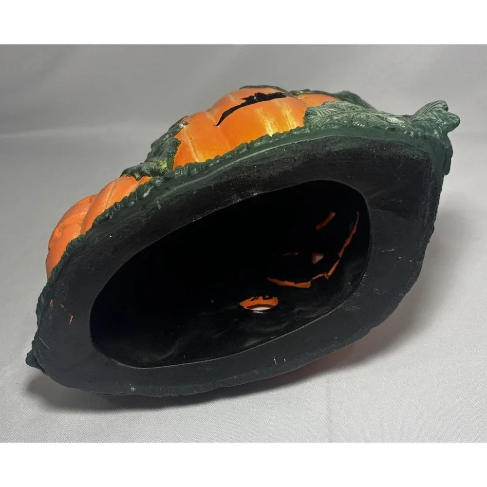 Vintage Ceramic Halloween Pumpkin With Ghost- Double Sided- Lights Up Cord